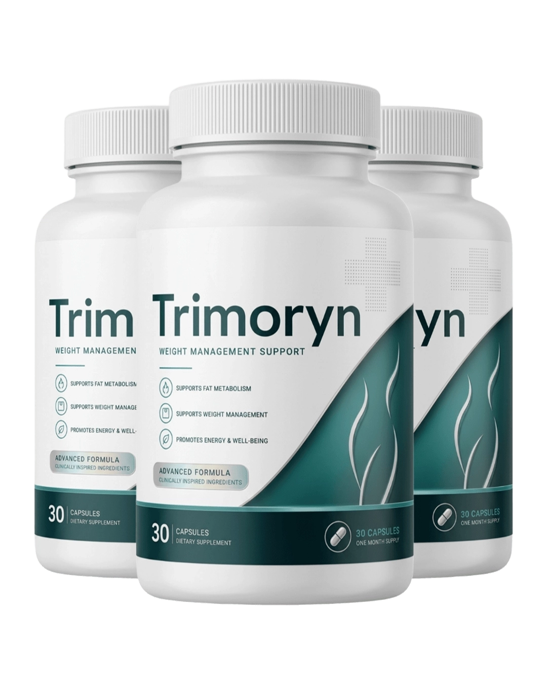 Three bottles of Trimoryn weight management supplement